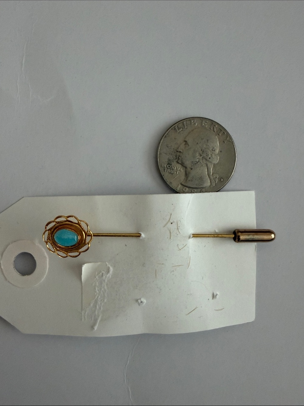 Vintage Gold Stick Pin with Turquoise Oval Stone